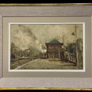 Martin BOLLÉ « Le quai de la gare et son lampadaire » 1945 peinture huile sur carton