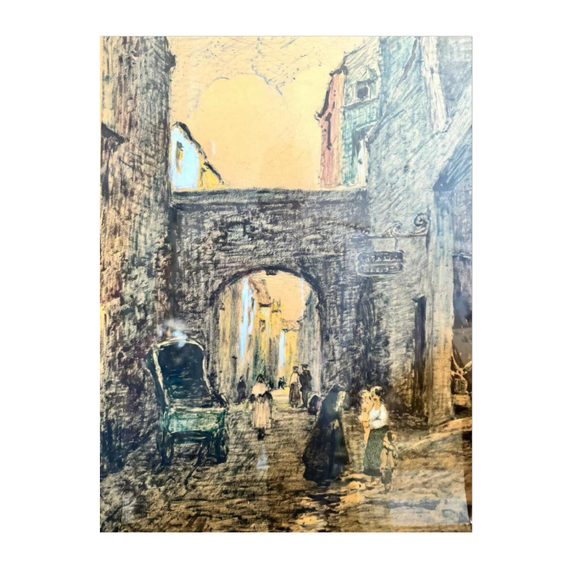 Albert DANDOY (1885-1977): « Namur - Porte Monin rue des Brasseurs » schilderij