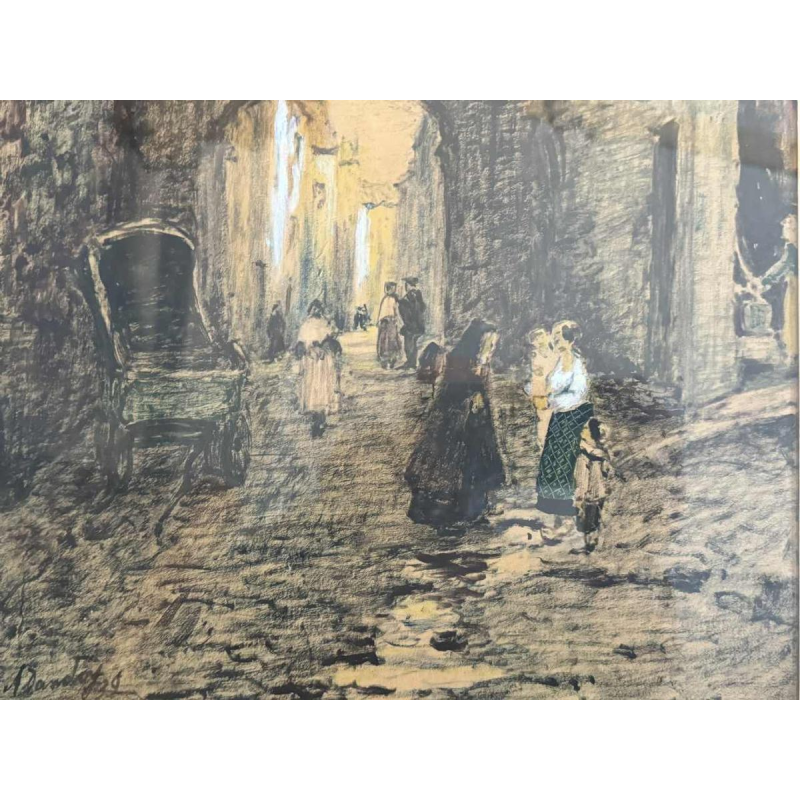 Albert DANDOY (1885-1977): « Namur - Porte Monin rue des Brasseurs » schilderij