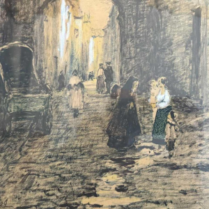 Albert DANDOY (1885-1977): « Namur - Porte Monin rue des Brasseurs » painting