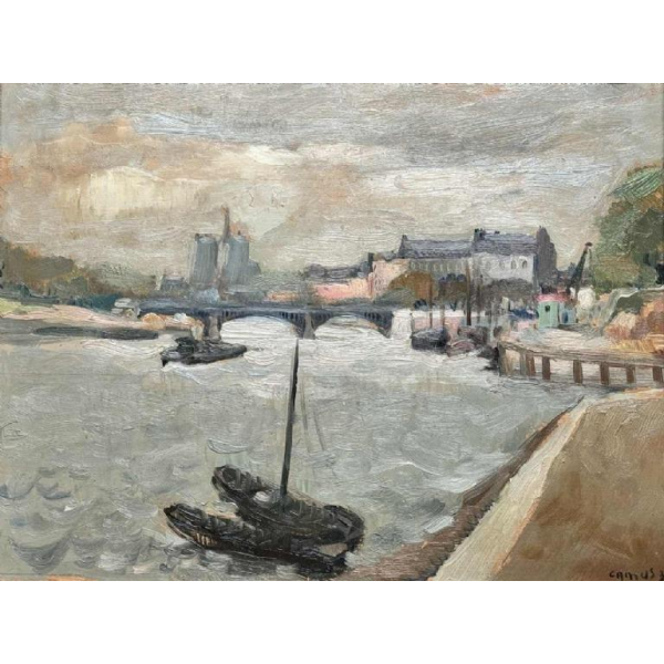 Gustave CAMUS "View of Notre-Dame de Paris" Oil on panel, 1939