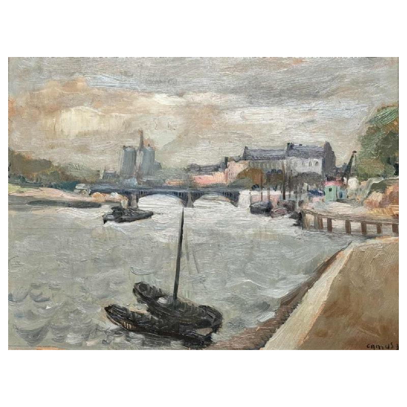 Gustave CAMUS «Vue de Notre-Dame de Paris" Huile sur bois 1939