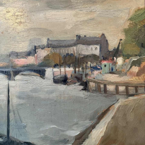 Gustave CAMUS «Vue de Notre-Dame de Paris" Huile sur bois 1939