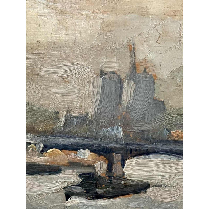 Gustave CAMUS «Vue de Notre-Dame de Paris" Huile sur bois 1939