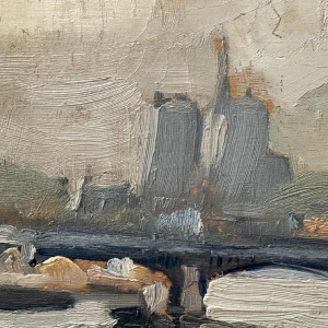 Gustave CAMUS "Gezicht op de Notre-Dame de Paris" Olie op paneel 1939