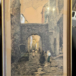 Albert DANDOY (1885-1977): « Namur - Porte Monin rue des Brasseurs » peinture