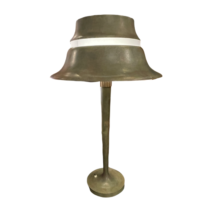 JEAN PERZE (73cm) Zeldzame Art Deco Tafellamp N°516 Brons & Opaalglas 1936