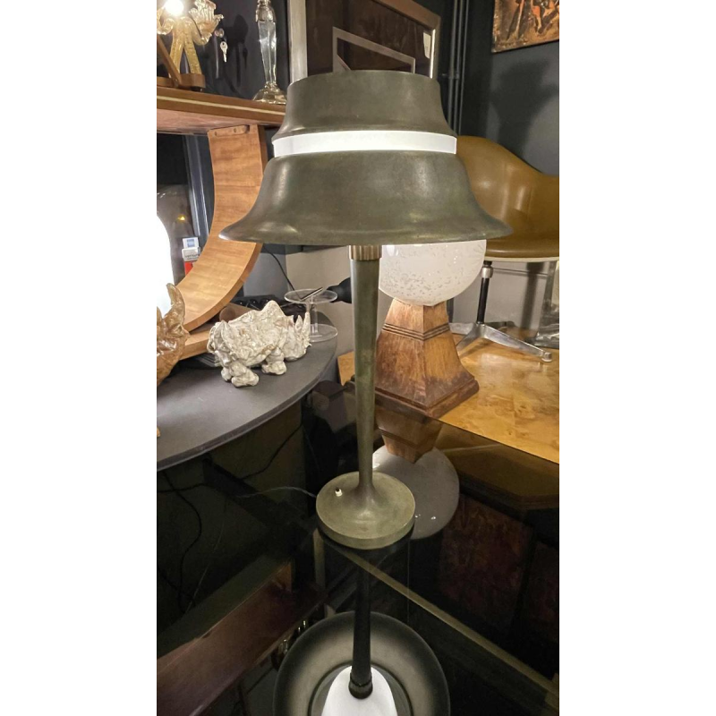 JEAN PERZEL (73cm) Rare Lampe a` poser Art De´co N°516 Bronze Verre Opalin 1936