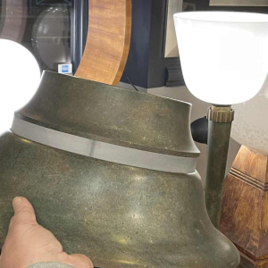 JEAN PERZEL (73cm) Rare Lampe a` poser Art De´co N°516 Bronze Verre Opalin 1936