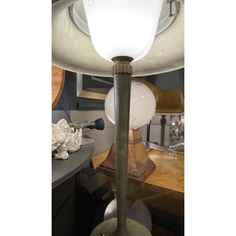 JEAN PERZEL (73cm) Rare Lampe a` poser Art De´co N°516 Bronze Verre Opalin 1936