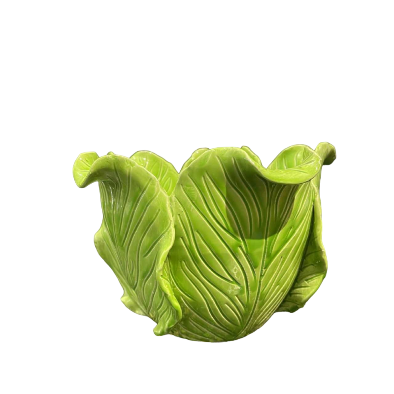 Jean ROGER, jardinière / cache-pot en céramique verte 'feuilles de choux' ca 1950
