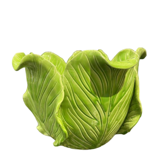 Jean ROGER, jardinière / cache-pot en céramique verte 'feuilles de choux' ca 1950