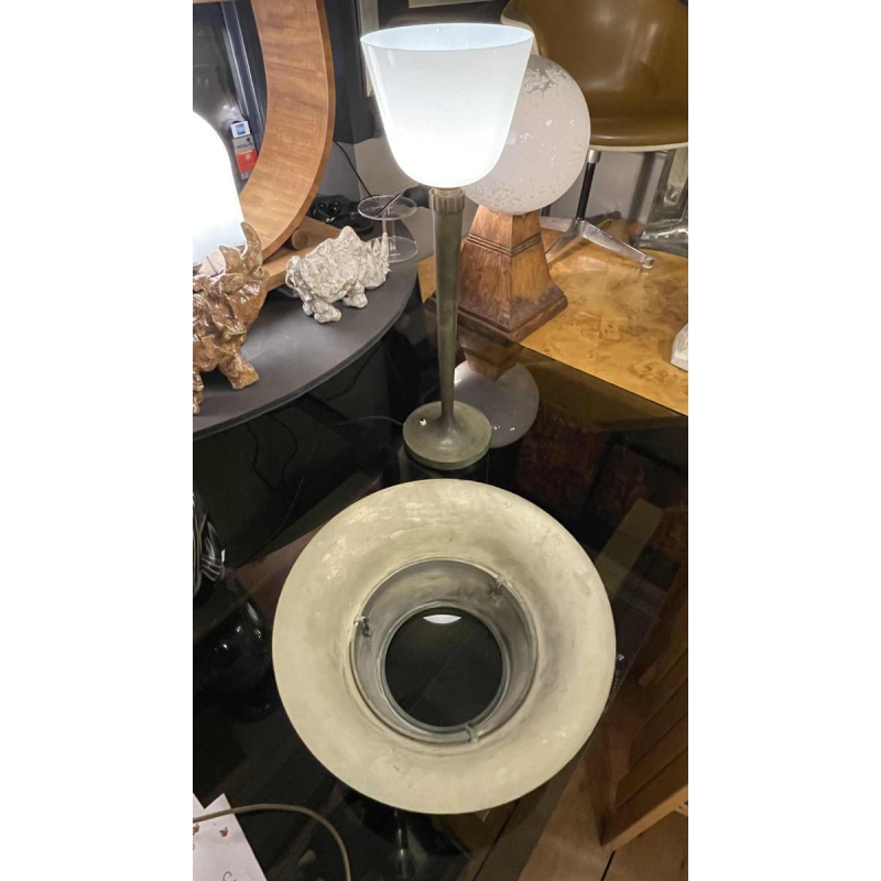 JEAN PERZEL (73cm) Rare Art Deco Table Lamp N°516 Bronze & Opaline Glass 1936