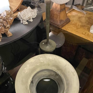 JEAN PERZE (73cm) Zeldzame Art Deco Tafellamp N°516 Brons & Opaalglas 1936