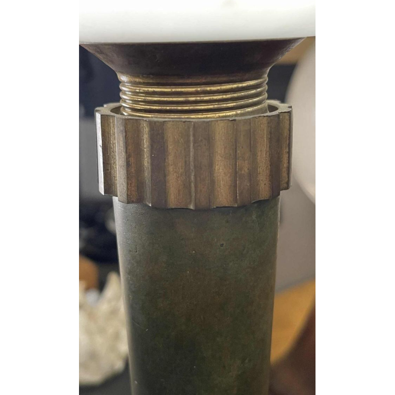 JEAN PERZEL (73cm) Rare Lampe a` poser Art De´co N°516 Bronze Verre Opalin 1936