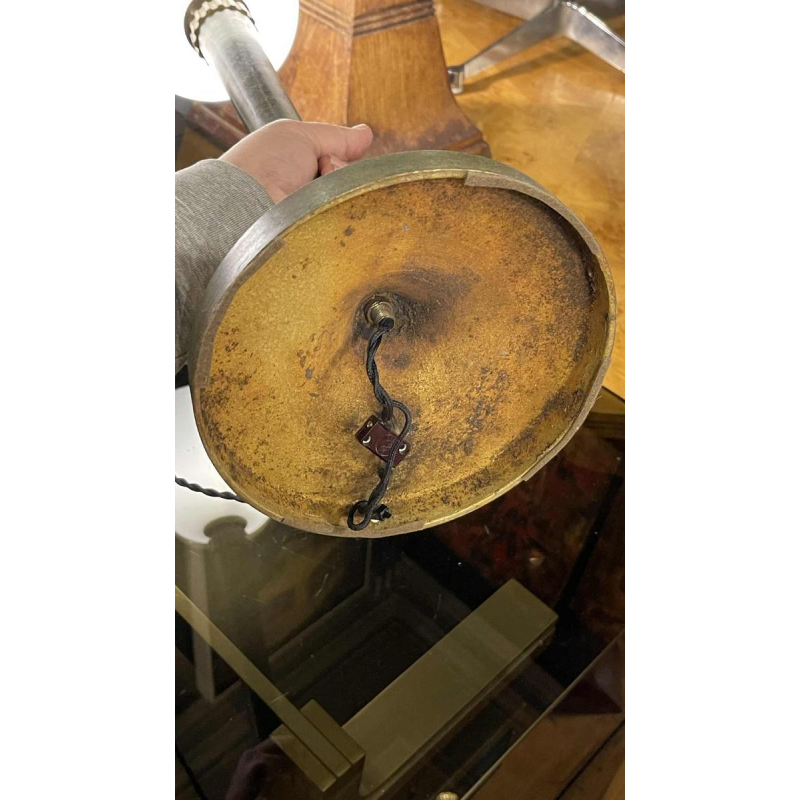 JEAN PERZEL (73cm) Rare Art Deco Table Lamp N°516 Bronze & Opaline Glass 1936