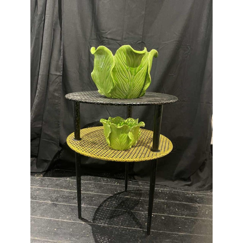 Jean ROGER, jardinière / cache-pot en céramique verte 'feuilles de choux' ca 1950