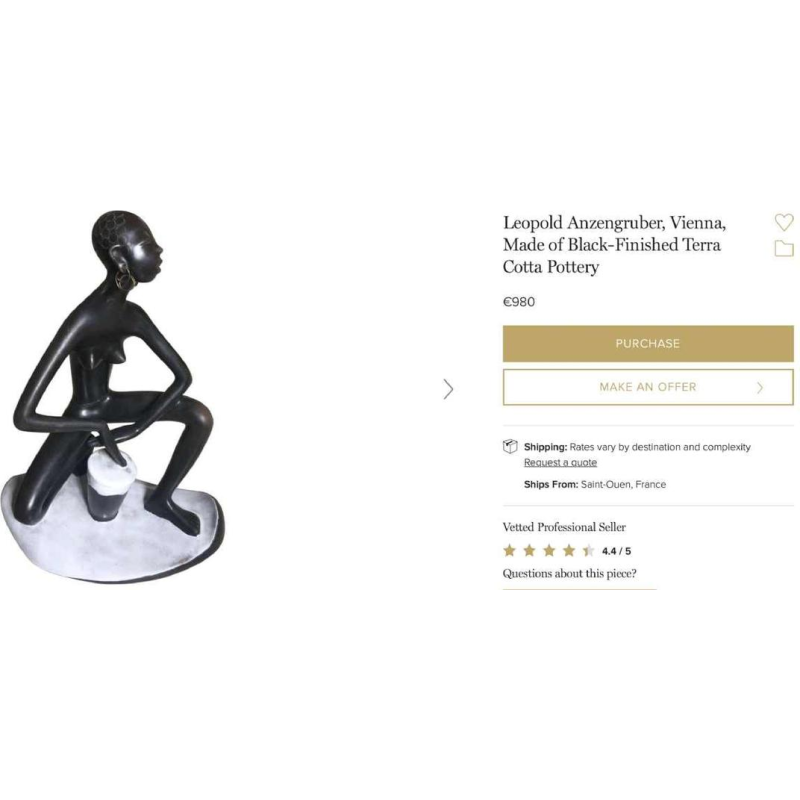 ANZENGRUBER KERAMIK, Sculpture Femme Africaine Watusi nue au tamtam céramique