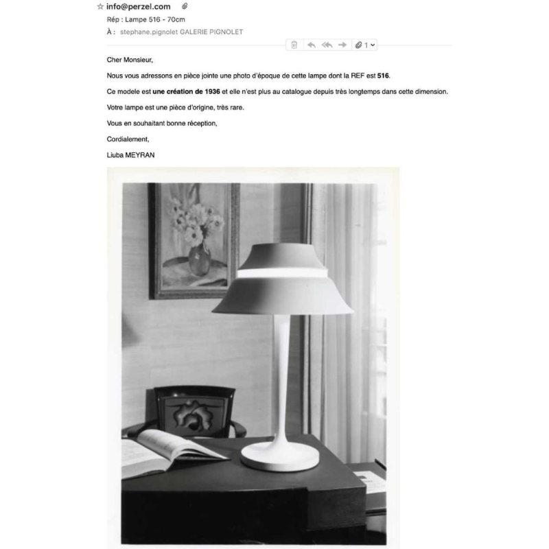 JEAN PERZEL (73cm) Rare Lampe a` poser Art De´co N°516 Bronze Verre Opalin 1936