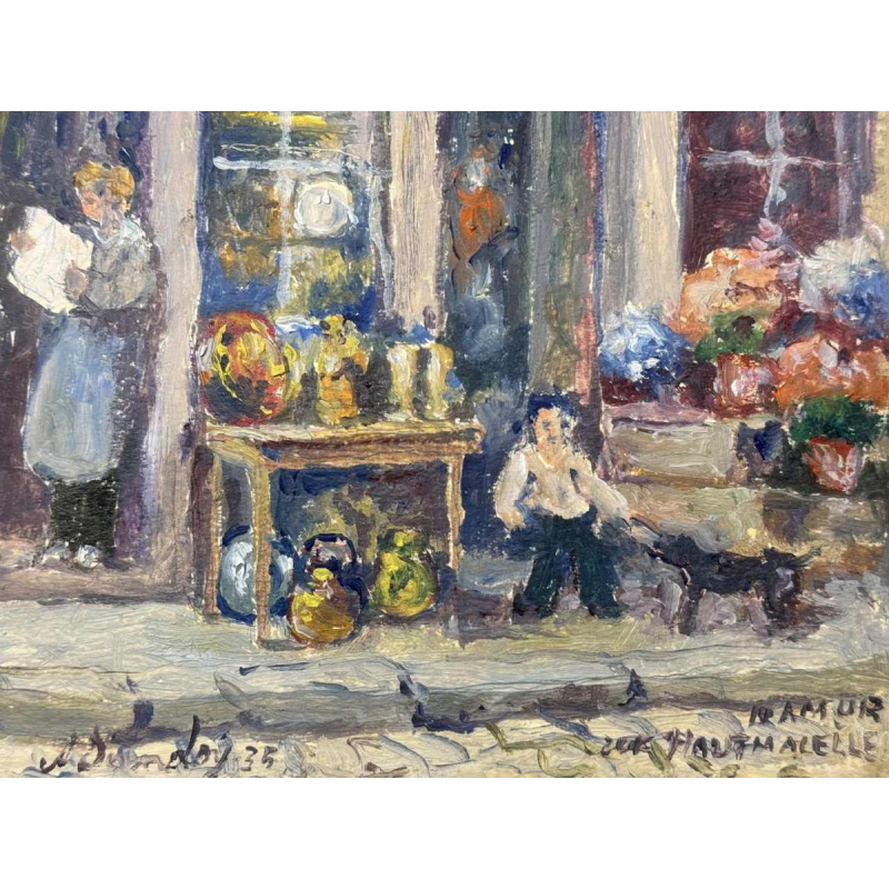 Albert DANDOY : « Chez GOURDIN rue Haute Marcelle à Namur » peinture huile sur carton