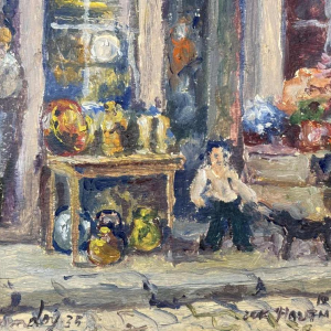 Albert DANDOY : « Chez GOURDIN rue Haute Marcelle à Namur » peinture huile sur carton