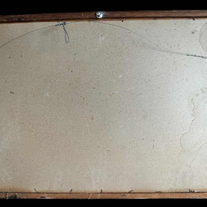 Victor FERMEUSE “Trekpaarden en varken op het erf in Heyst” aquarel op papier, 1935