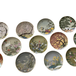 Naoka Nobata voor Franklin Mint, 12 porseleinen borden, vogels en bloemen uit het Verre Oosten