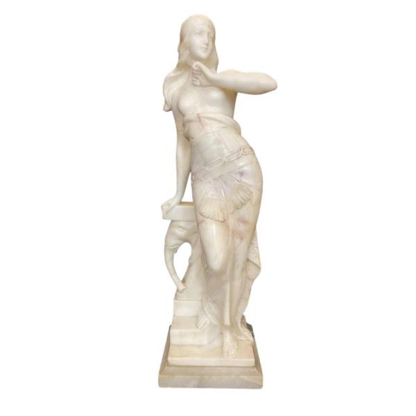 Giuseppe Papucci "Femme à la console éléphant" sculpture orientaliste Art Nouveau en albâtre, fin XIXème siècle