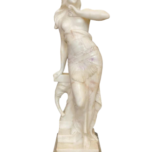 Giuseppe Papucci "Femme à la console éléphant" sculpture orientaliste Art Nouveau en albâtre, fin XIXème siècle