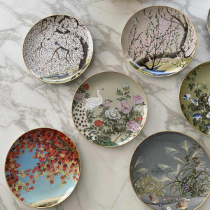 Naoka Nobata voor Franklin Mint, 12 porseleinen borden, vogels en bloemen uit het Verre Oosten