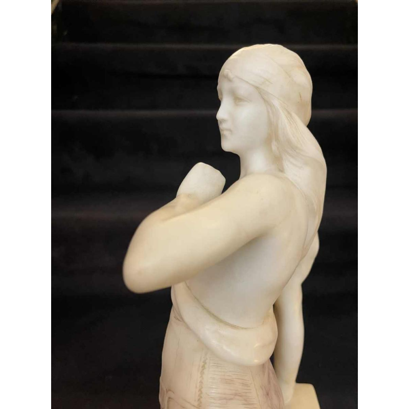Giuseppe Papucci Woman with elephant console Art Nouveau orientalist sculpture in alabaster, late 19th century