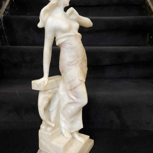 Giuseppe Papucci Woman with elephant console Art Nouveau orientalist sculpture in alabaster, late 19th century