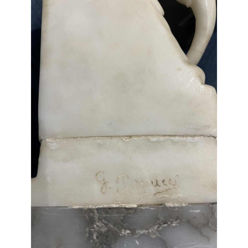 Giuseppe Papucci "Femme à la console éléphant" sculpture orientaliste Art Nouveau en albâtre, fin XIXème siècle