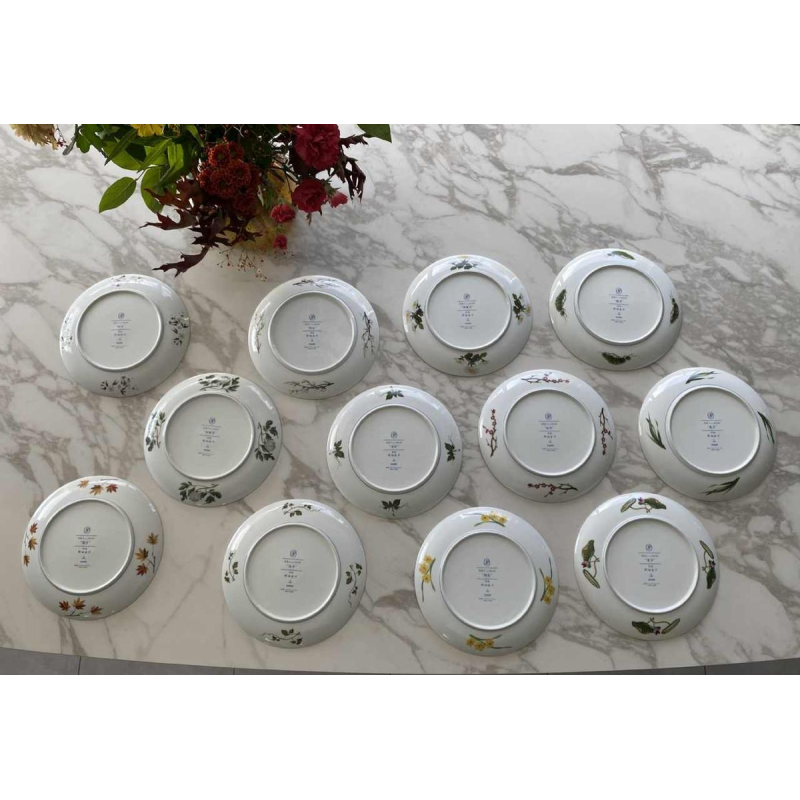 Naoka Nobata for Franklin Mint, 12 porcelain plates, birds and flowers from the Far East