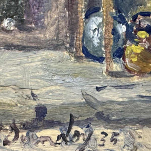 Albert DANDOY : « Chez GOURDIN rue Haute Marcelle à Namur » peinture huile sur carton