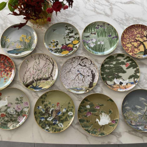Naoka Nobata voor Franklin Mint, 12 porseleinen borden, vogels en bloemen uit het Verre Oosten