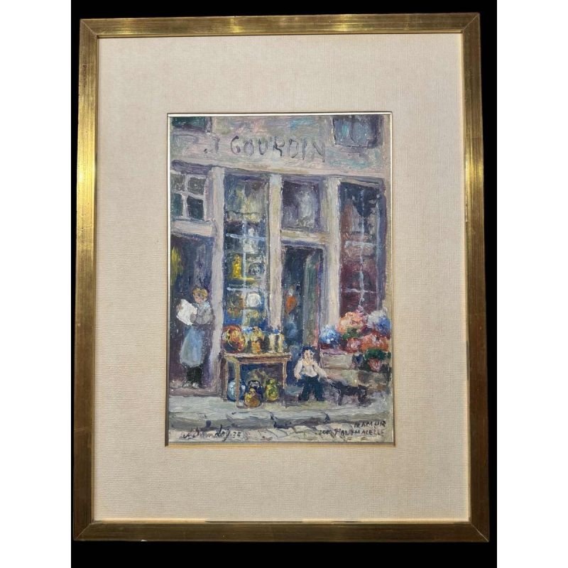 Albert DANDOY : « GOURDIN Haute Marcelle street Namur » painting oil on cardboard