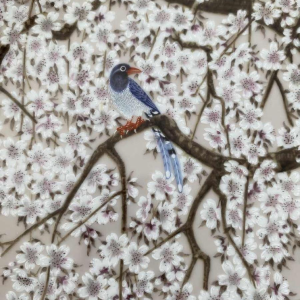 Naoka Nobata voor Franklin Mint, 12 porseleinen borden, vogels en bloemen uit het Verre Oosten