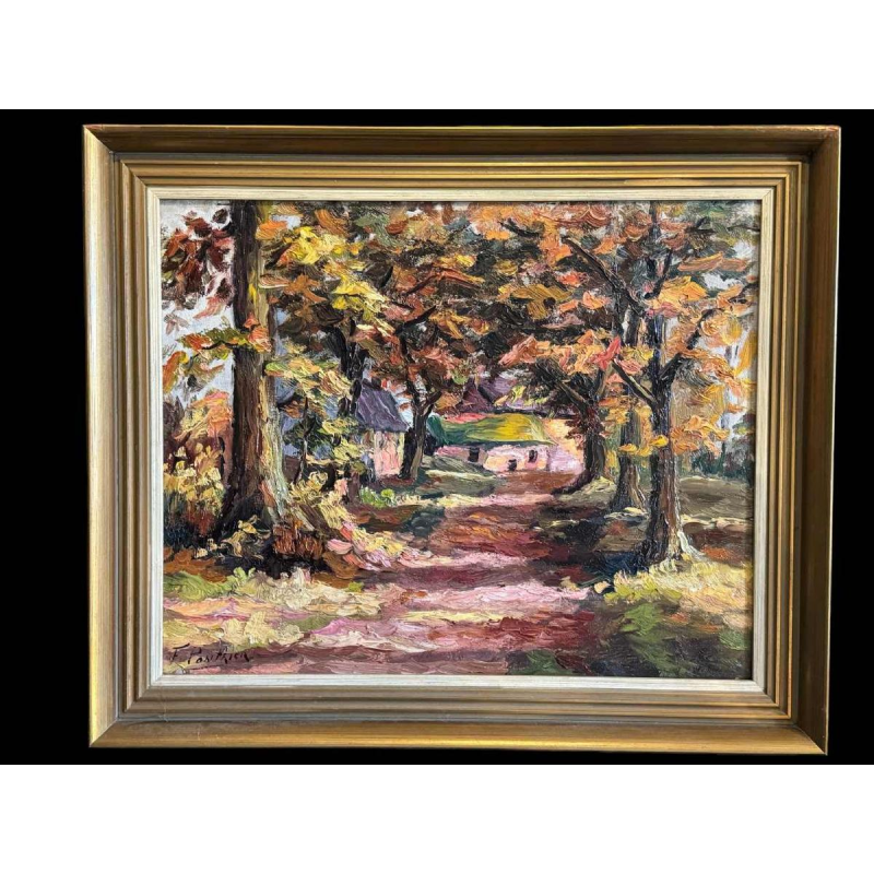 Fernand PONTHIER «Automne à Ligneuville » peinture huile sur toile, 1931