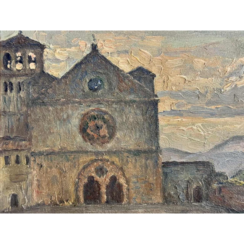 Eugène COLIGNON « Basilique St François à Assise 1928 » peinture huile sur carton