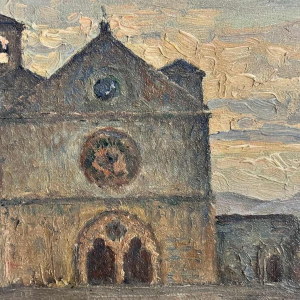 Eugène COLIGNON « Basilique St François à Assise 1928 » peinture huile sur carton