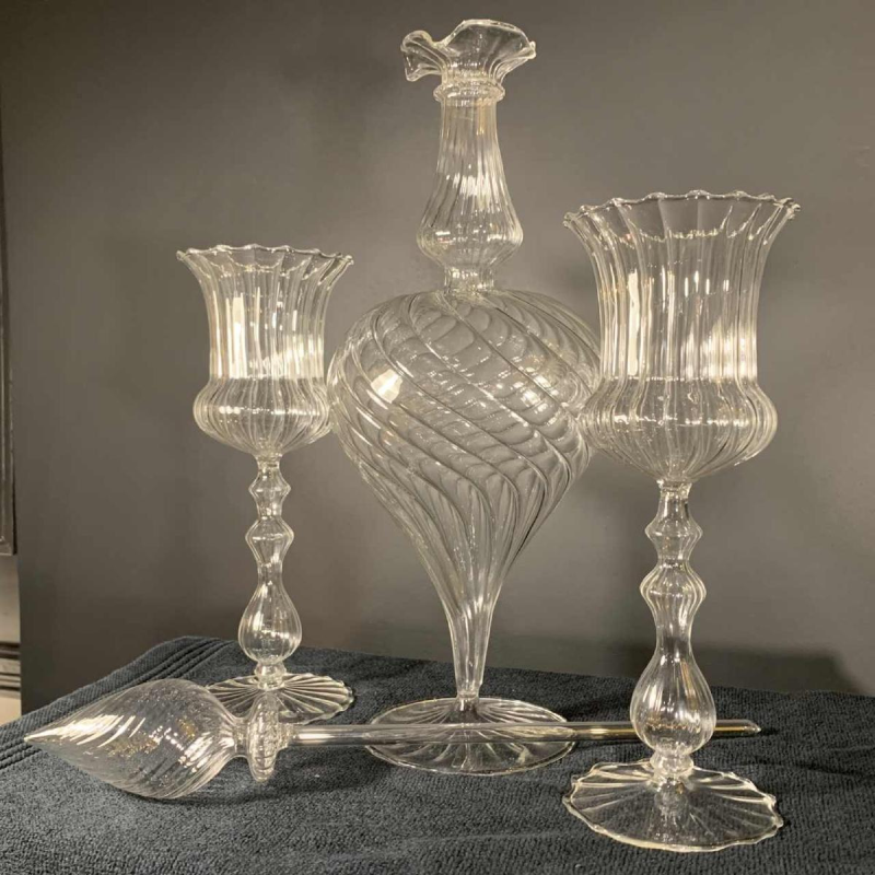 MURANO, karaf set met 6 glazen en mixer, helder geblazen glas, jaren 80