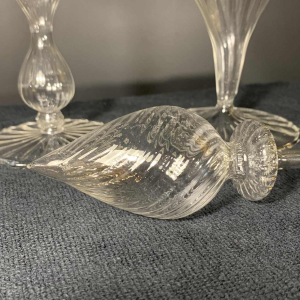 MURANO, decanter set with 6 glasses and mixer, colorless blown glass, 1980s