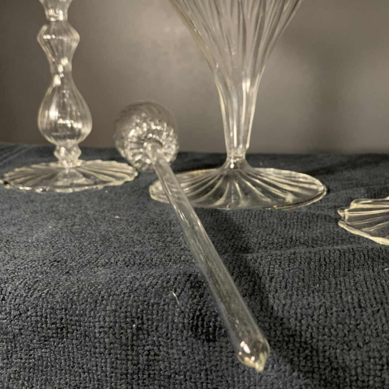 MURANO, decanter set with 6 glasses and mixer, colorless blown glass, 1980s