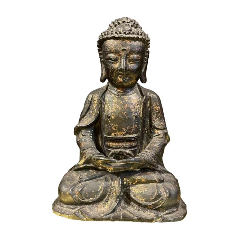 Bouddha en bronze laqué et doré, assis en dhyana mudra