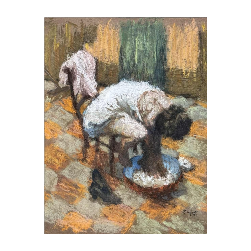 Charles GRAFFART “ La toilette des pieds ” schilderij gemengde techniek op papier