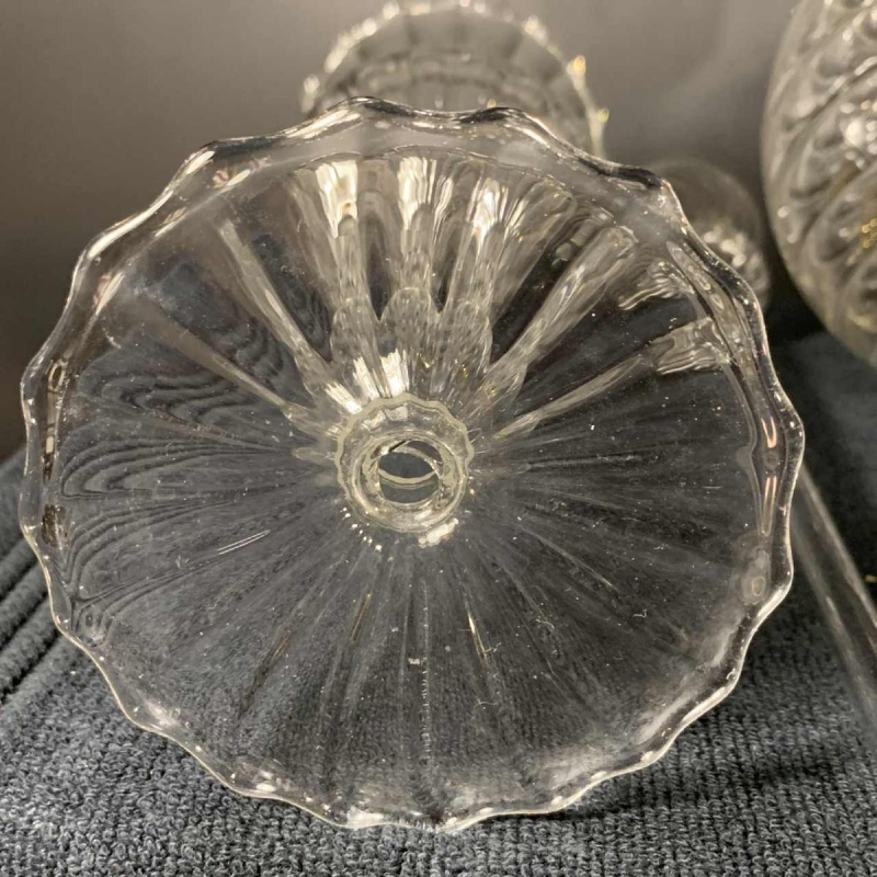 MURANO, decanter set with 6 glasses and mixer, colorless blown glass, 1980s