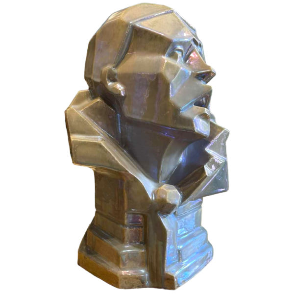 ANGELO HECQ for HELMAN ‘Pierrot’ cubist sculpture, iridescent stoneware 1932