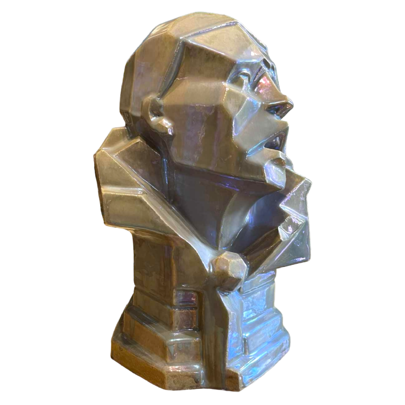 ANGELO HECQ pour HELMAN "Pierrot" sculpture cubiste, céramique grès irisé 1932