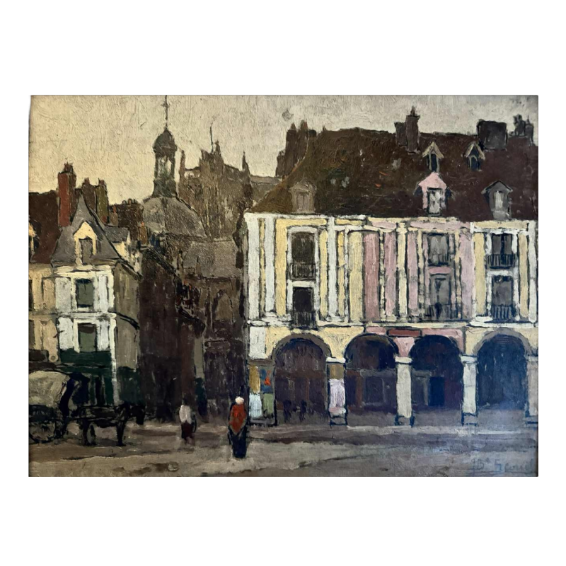 Jean-Baptiste SCORIEL (1883-1956): Les arcades sur le port de Dieppe - peinture